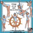 6 Vintage Pin-up Sailor Girl Poser Tubes Blue & White