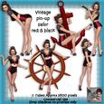 6 Vintage Pin-up Sailor Girl Poser Tubes Red & Black