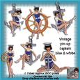 6 Vintage Pin-up Captain Girl Poser Tubes Blue & White