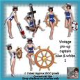 6 Vintage Pin-up Captain Girl Poser Tubes Blue & White 1