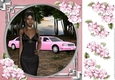 Ethnic Lady in an Elegant Black Dress, Pink Limousine and Roses 2