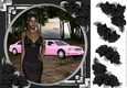 Ethnic Lady in an Elegant Black Dress, Pink Limousine and Roses 6