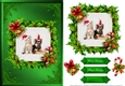 Cat And Puppy Christmas Card Front Green 1