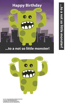 Green Little Monster Birthday Quick Card