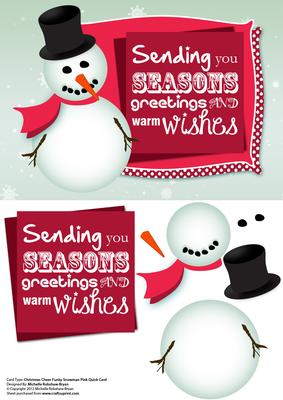 Christmas A5 Cheer Funky Snowman Pink Quick Card