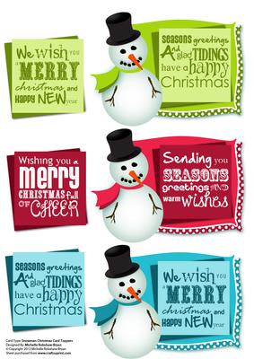 Christmas Funky Snowman Decoupage Card Topper Messages