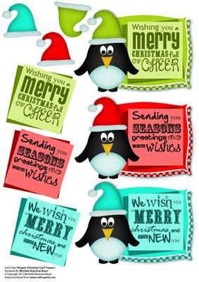Christmas Funky Penguin Decoupage Card Topper Messages