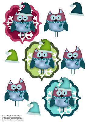 Christmas Ditzy Owl Card Front Topper