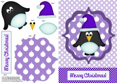 Christmas Ditzy Penguin A5 Step by Step Card