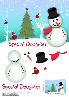Christmas Scene Special Daughter Snowman A5 Quick Card