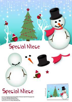 Christmas Scene Special Niece Snowman A5 Quick Card