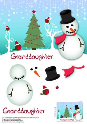 Christmas Scene Granddaughter Snowman A5 Quick Card