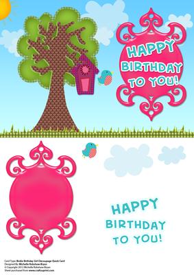 Birdie Birthday Girl Decoupage A5 Quick Card