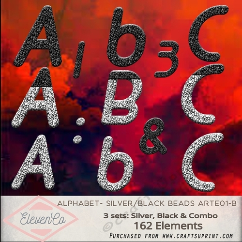 Alphabet 3 Sets Silver Black & Beads Combo Arte01B 