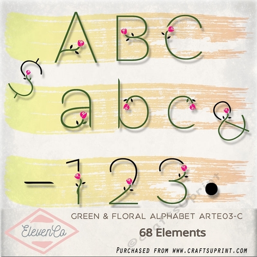 Green, Pink & Black Floral Alphabet Arte03c