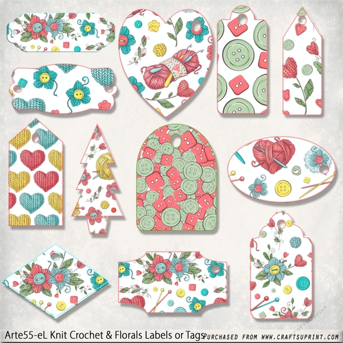 Knit Crochet Florals Gift labels -Tags Arte 55-EL
