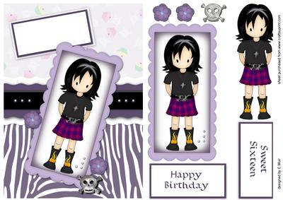 Emo or Goth Girl Birthday Card in Purples