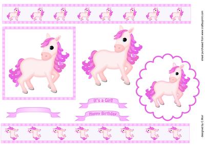 Pink Pony Horse Toppers & Ribbon Borders
