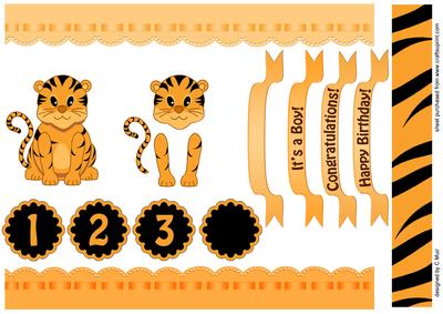 Tiger Cub Decoupage Topper & Ribbon Borders