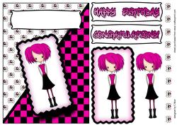 Emo or Goth Girl Birthday Card in Hot Pink