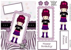 Emo or Goth Girl Birthday Card in Pink and Purple