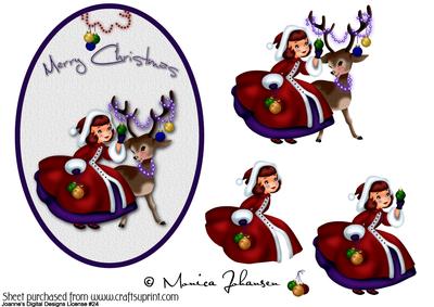 Vintage Christmas Girl with Reindeer