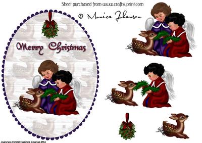 Vintage Christmas Girls Feeding Deer