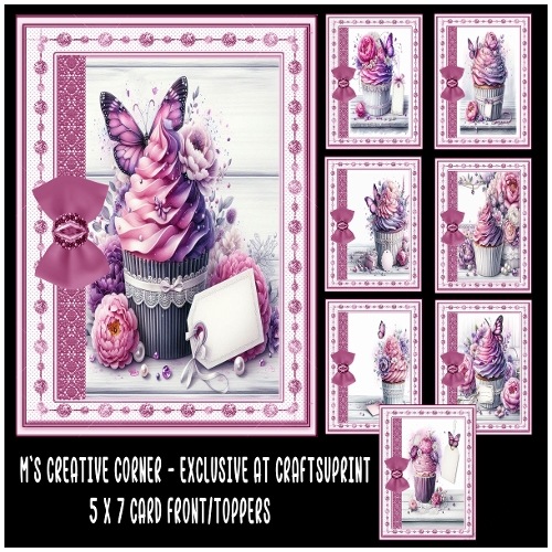 Image of cup1382978_2246 - DR 8 CARD FRONT/TOPPERS WITH 5 X 7 CUPCAKES AND PEONIES