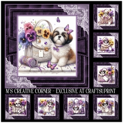 Image of cup1376014_2246 - DR 8 DIFFERENT CARD FRONTS WITH HANDBAGS PANSIES AND SHIH - TZU`S