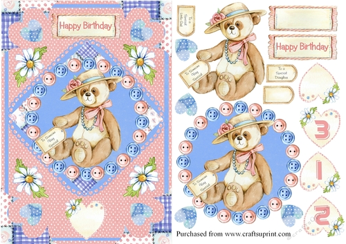 Vintage Bear Birthday card