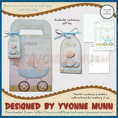 Baby Boy Pram Large Gift Bag with Handles