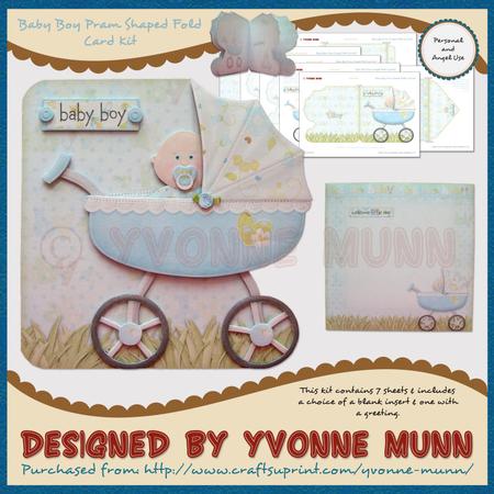 Baby Boy Pram Shaped Fold Card Kit