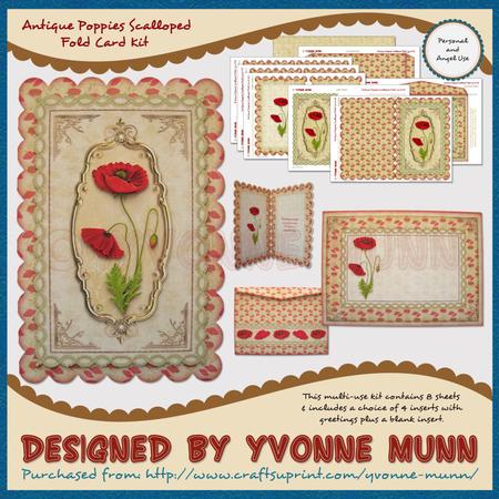 Antique Poppies Scalloped Fold Card Kit