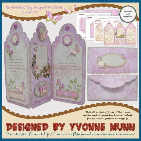Butterflies Tag Shaped Tri Fold Card Kit