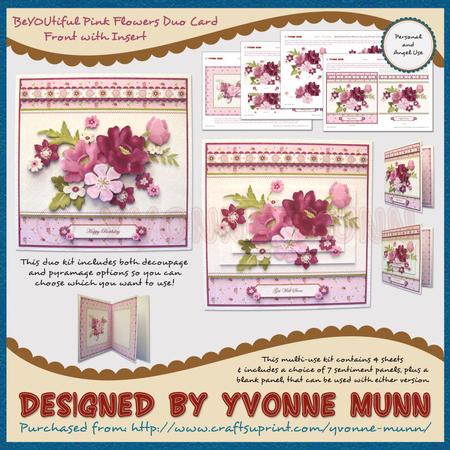 Beyoutiful Pink Flowers Duo Card Front with Insert