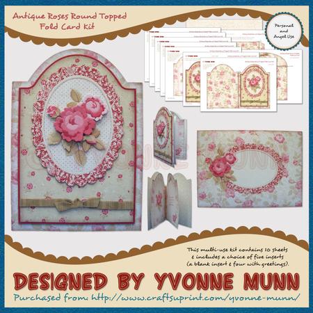 Antique Roses Round Topped Fold Card Kit