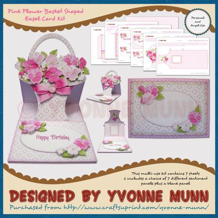 Pink Flower Basket Shaped Easel Card Kit