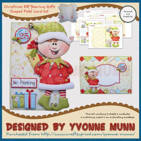 Christmas Elf Bearing Gifts Shaped Fold Card Kit