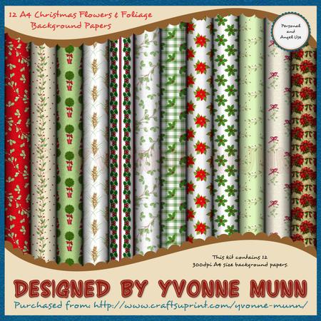 Twelve A4 Christmas Flowers & Foliage Background Papers