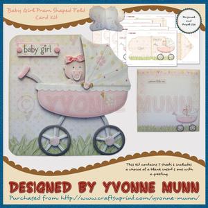 Baby Girl Pram Shaped Fold Card Kit