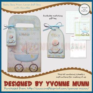 Baby Boy Pram Large Gift Bag with Handles