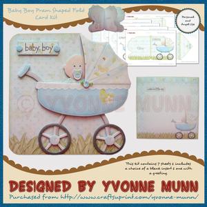 Baby Boy Pram Shaped Fold Card Kit
