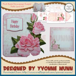 Pink Roses Decoupage Shaped Fold Card Kit