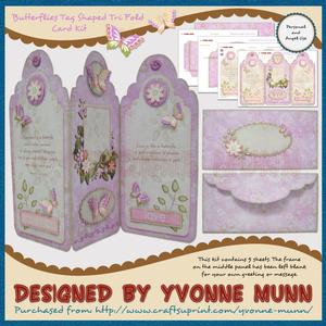 Butterflies Tag Shaped Tri Fold Card Kit