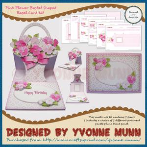 Pink Flower Basket Shaped Easel Card Kit