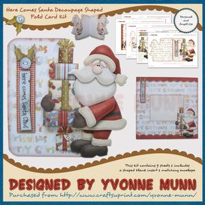 Here Comes Santa Decoupage Shaped Fold Card Kit