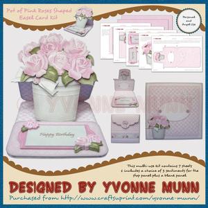 Pot of Pink Roses Shaped Easel Card Kit