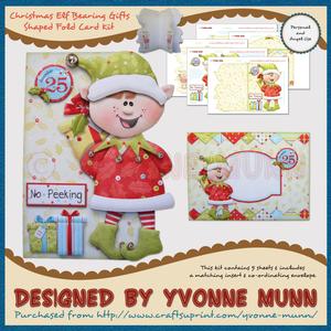 Christmas Elf Bearing Gifts Shaped Fold Card Kit