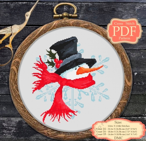 Snowman in top hat - Christmas Nursery Art - Cross stitch PDF Pattern / LQ