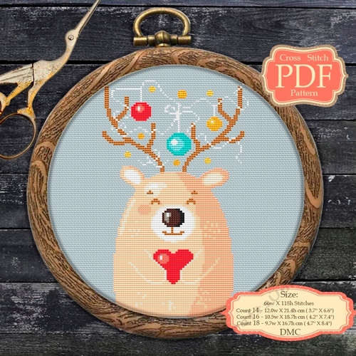 Christmas - Bear - Deer - Christmas Nursery Art - Cross stitch PDF Pattern / LQ